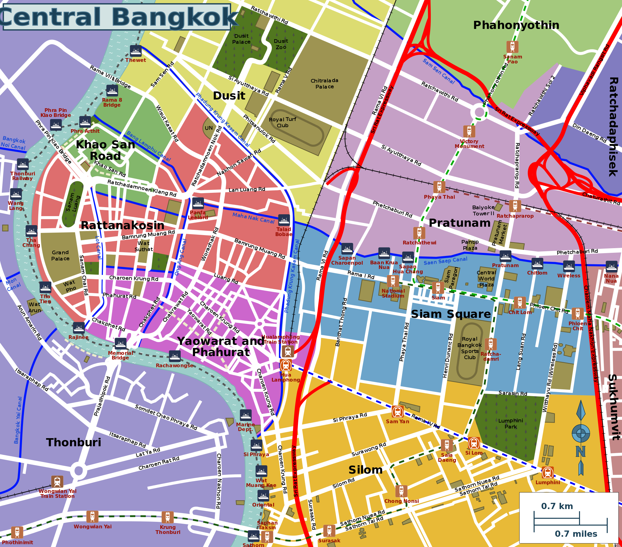 Mapa do centro de Bangkok